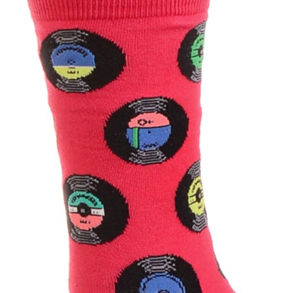 NEW Spin The Beat Record Socks in Raspberry LP Music Cute Retro DJ Crew Ankle - Picture 3 of 3